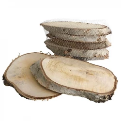 Træskiver i birketræ til deko, Ø21-25cm