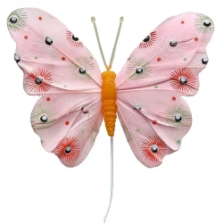 Sommerfugle på ståltråd, 3 farver, 3 stk, kunstige sommerfugle