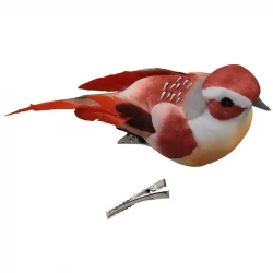 Fugle på klips, orange, 6 stk, 12,5cm, kunstig fugl