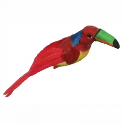 Tukan på klip, rød, kunstig fugl