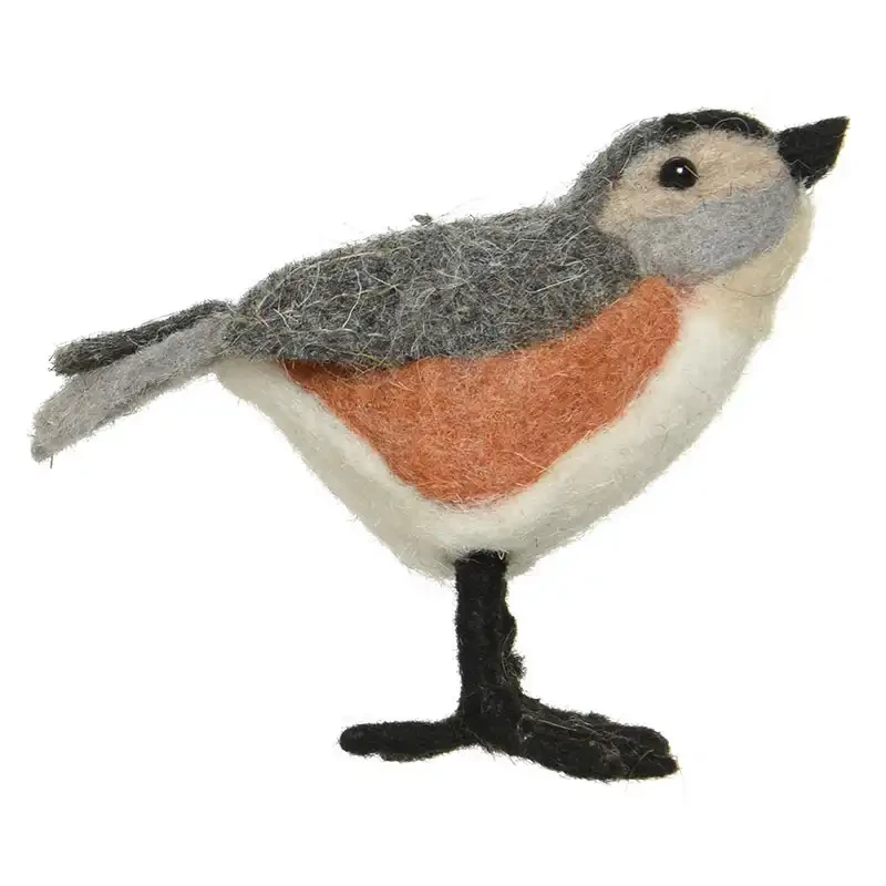 Fugl m ophæng, orange/grå, filt, 9cm, kunstig fugl
