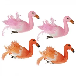 Flamingo på klips, 13cm, orange/pink, kunstig fugl