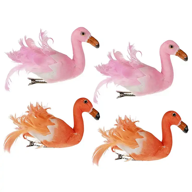 Flamingo med klips, 13cm, 4 stk pr pakke, kunstig dyr