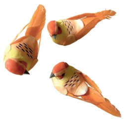 Fugle på klips, orange, 10,5cm, 3stk pr pk. kunstig fugl