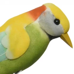 Fugl på klips, gul/grøn, kunstig fugl