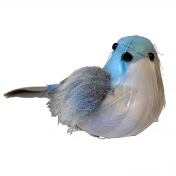 Fugl m klips, blå m hvid bug, 14cm, kunstig fugl