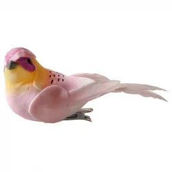 Fugle på klips, lyserød, 10,5cm, 3stk pr pk. kunstig fugl