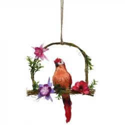 Papegøje på gynge, rød, 45cm