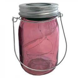 Solcelle glas lanterne m ophæng, Pink, 14cm