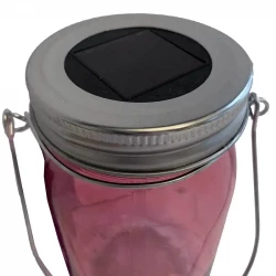 Solcelle glas lanterne m ophæng, Pink14cm