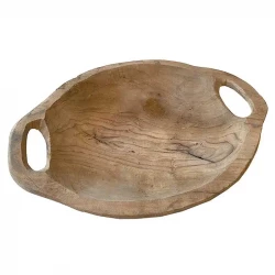 Skål i teak træ med håndtag, 30 cm