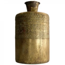 Vase i metal m mønster, antik guld look, 38cm