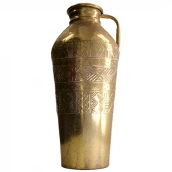 Vase i metal m mønster og hank, guld, 48cm