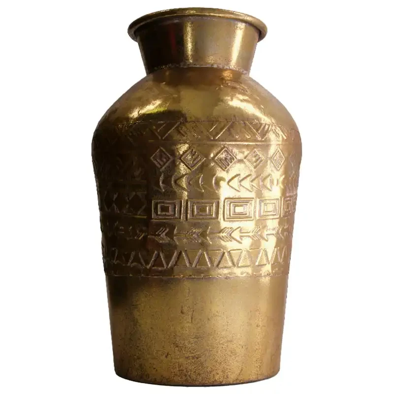 Vase i metal m mønster, antik guld look, 38cm