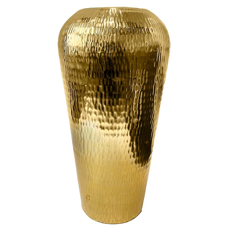 Vase/krukke i metal, guld mønster, 49cm