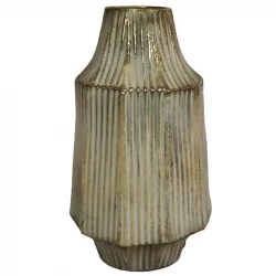 Vase i banket metal, striber, 39cm, antik guld/grå