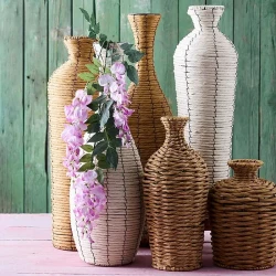 Flettet vase, reb lys natur, H57cm