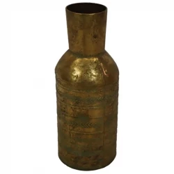 Vase i metal m mønster, antik guld look, 58cm