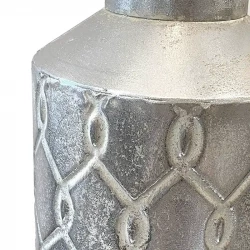 Gulv flaske vase i metal, sølv m mønster, 68cm