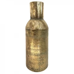 Vase i metal m mønster, antik guld look, 48cm