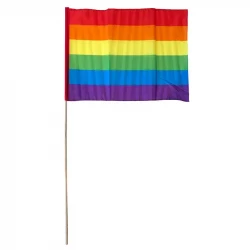 Flag på træpind, regnbue, pride, H 76cm (flag 31x45cm)