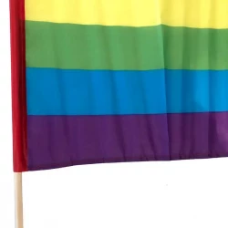 Flag på træpind, regnbue, pride, H 76cm (flag 31x45cm)