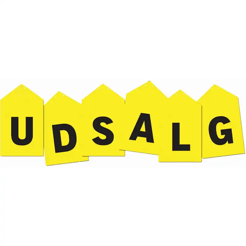 Skiltesæt ( U D S A L G ), 6 løse skilte med hver sit bogstav og hul