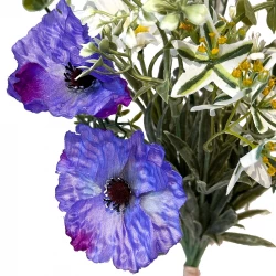 Marguerit /valmue mix, hvid/ blå, 36cm. kunstig blomst