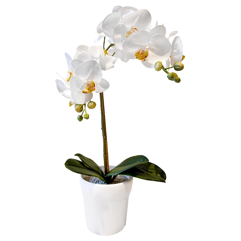 Orkide i hvid potte, 65cm, kunstig blomst