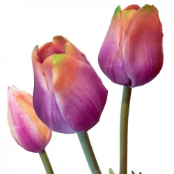 Tulipanbuket, 47cm med 7 blomster gul/lyslilla, kunstig blomst