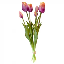 Tulipanbuket, 47cm med 7 blomster gul/lyslilla, kunstig blomst