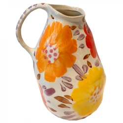 Håndlavet keramik vase m hank, blomstret, H18cm