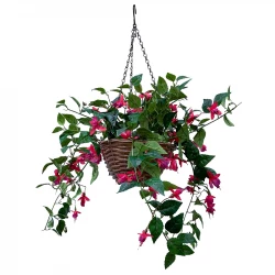 Fuchsia hænger i kurv, 45cm, UV, kunstig blomst 