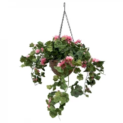 Pelargonie hænger i kurv, 45cm, geranium, UV, kunstig blomst 