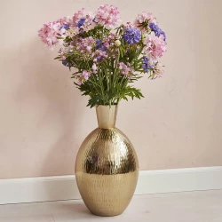 Vase/krukke i metal, guld mønster, 39cm