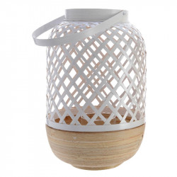 Bambus lanterne, 30cm med hulmønster og håndtag, Hvid