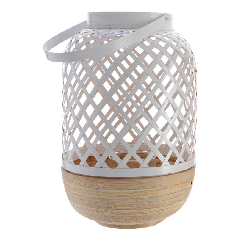 Bambus lanterne, med hulmønster håndtag, Hvid hos