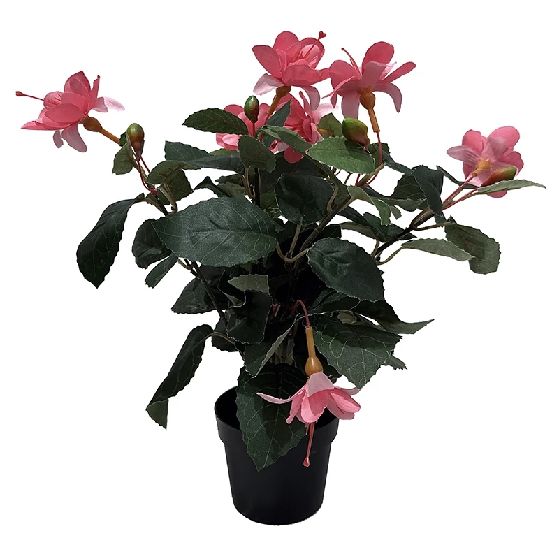 Fuchsia i potte, 30cm, lyseroed, kunstig blomst