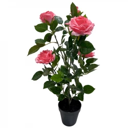 Rose i potte, 56cm, pink, kunstig blomst