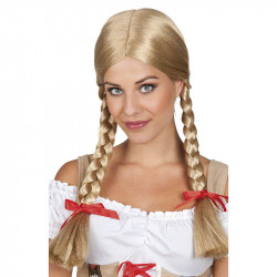 Heidi-peruk, blond med flätor och rosetter