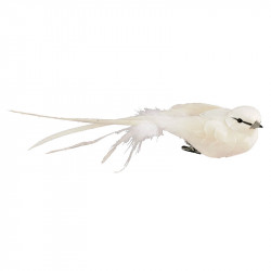 Fugl på klips, 4x18cm, hvid, kunstig dyr