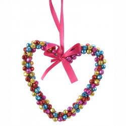 Hjärta m multifärgade pärlor och rosa upphängninssnöre