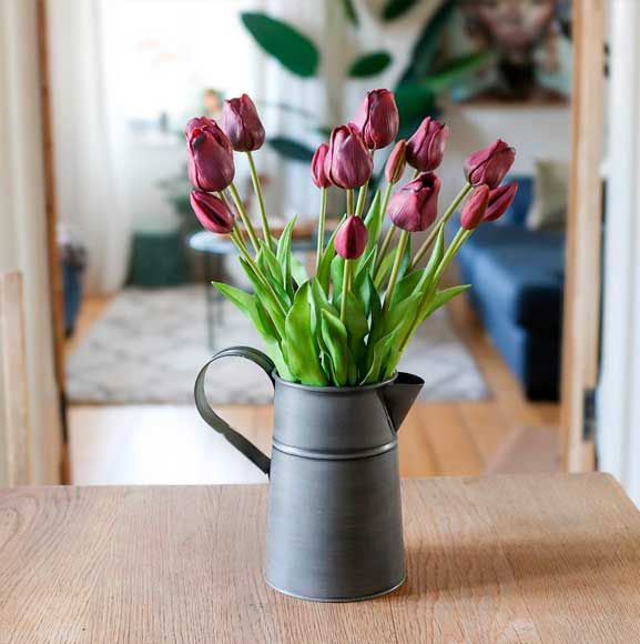 Mørkelilla tulipaner i kande