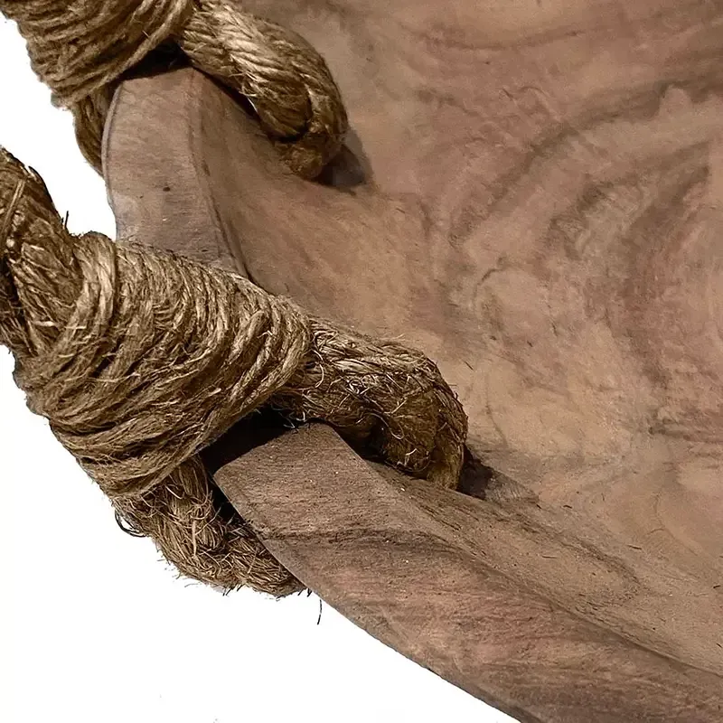 Buy Fad i teak træ m håndtag i reb, 48cm, lys træ