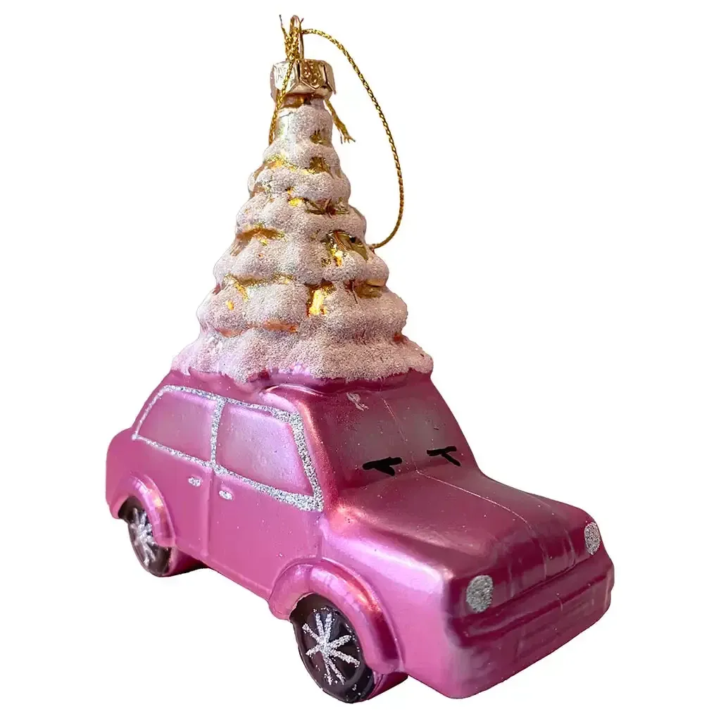 Buy Juletræspynt, bil m juletræ, pink, 13cm