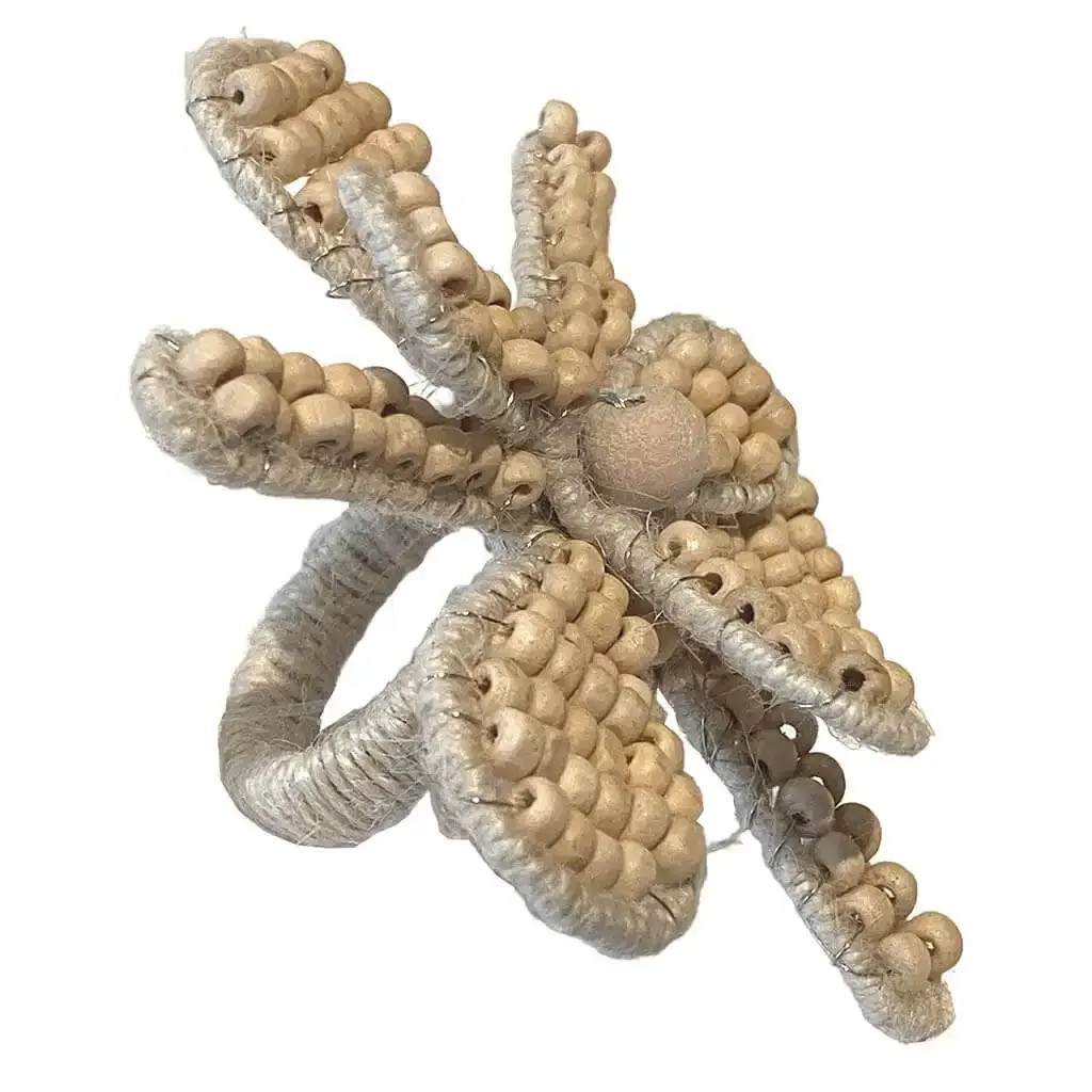 Buy Servietring, blomst m træperler