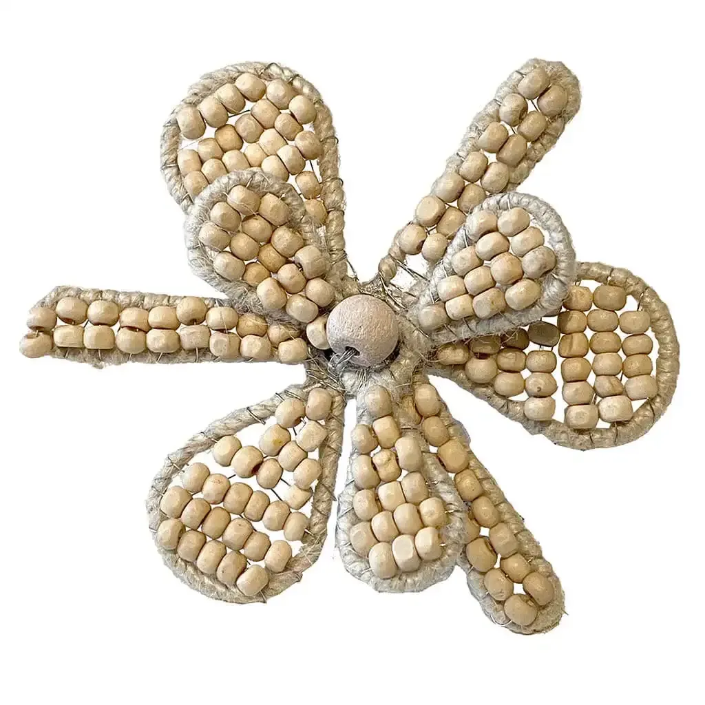 Buy Servietring, blomst m træperler