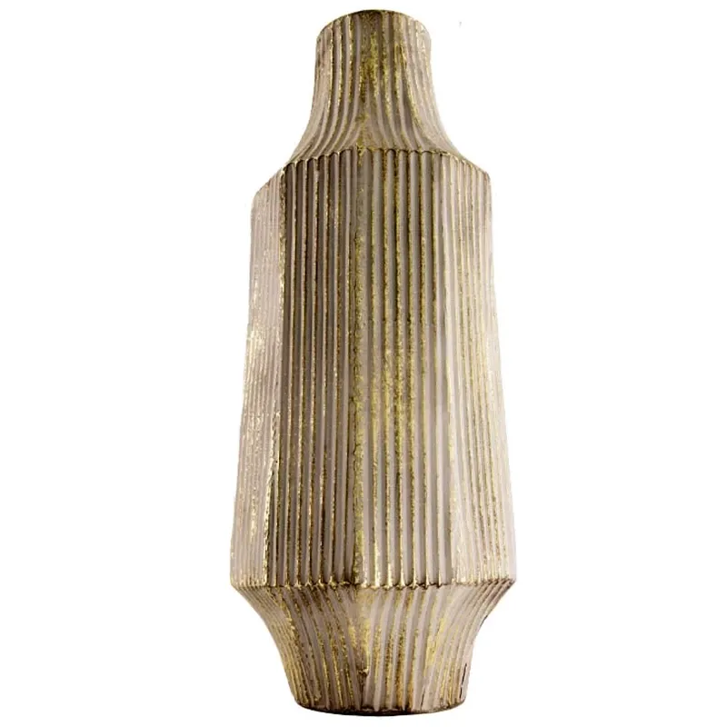 Buy Vase i banket metal, striber, antik guld/grå