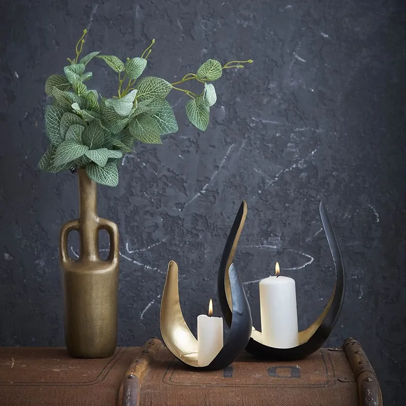 Buy Vase m smal lukning, 30cm, antik guld look