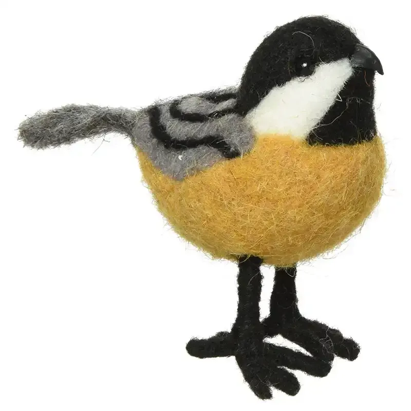 Fugl m ophæng, gul/grå, filt, 9cm, kunstig
